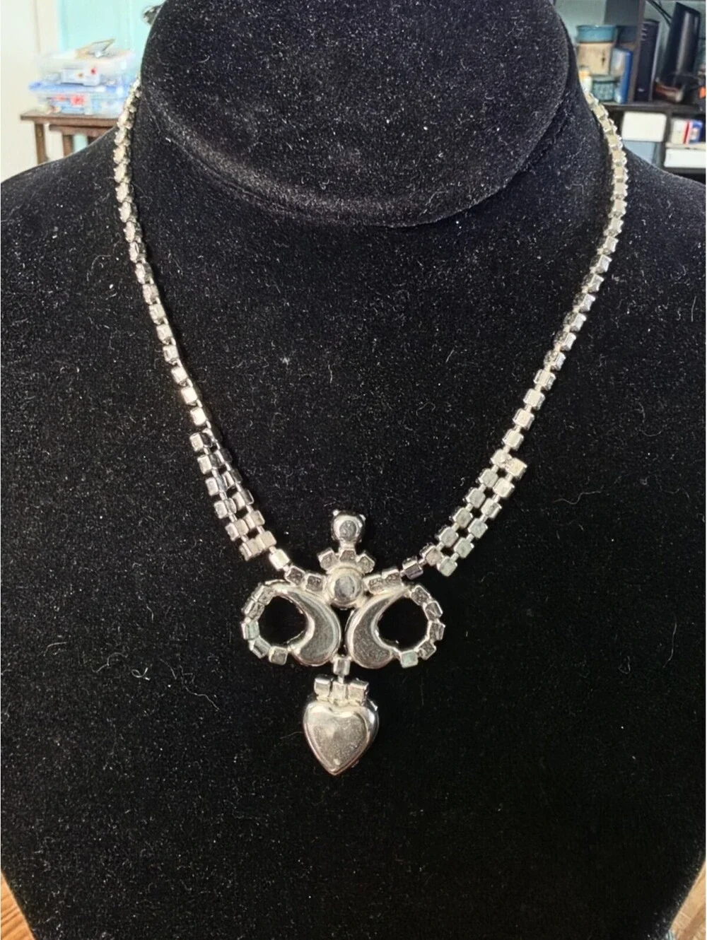 Rare Vintage Silvertone aqua rhinestones, Necklace Butterfly Fairycore